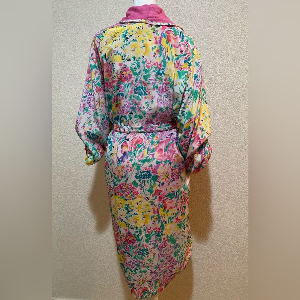 Vtg Victorias Secret Bathrobe One Size Pink Floral Terry Lined Gold Label *FLAWS - Picture 4 of 16